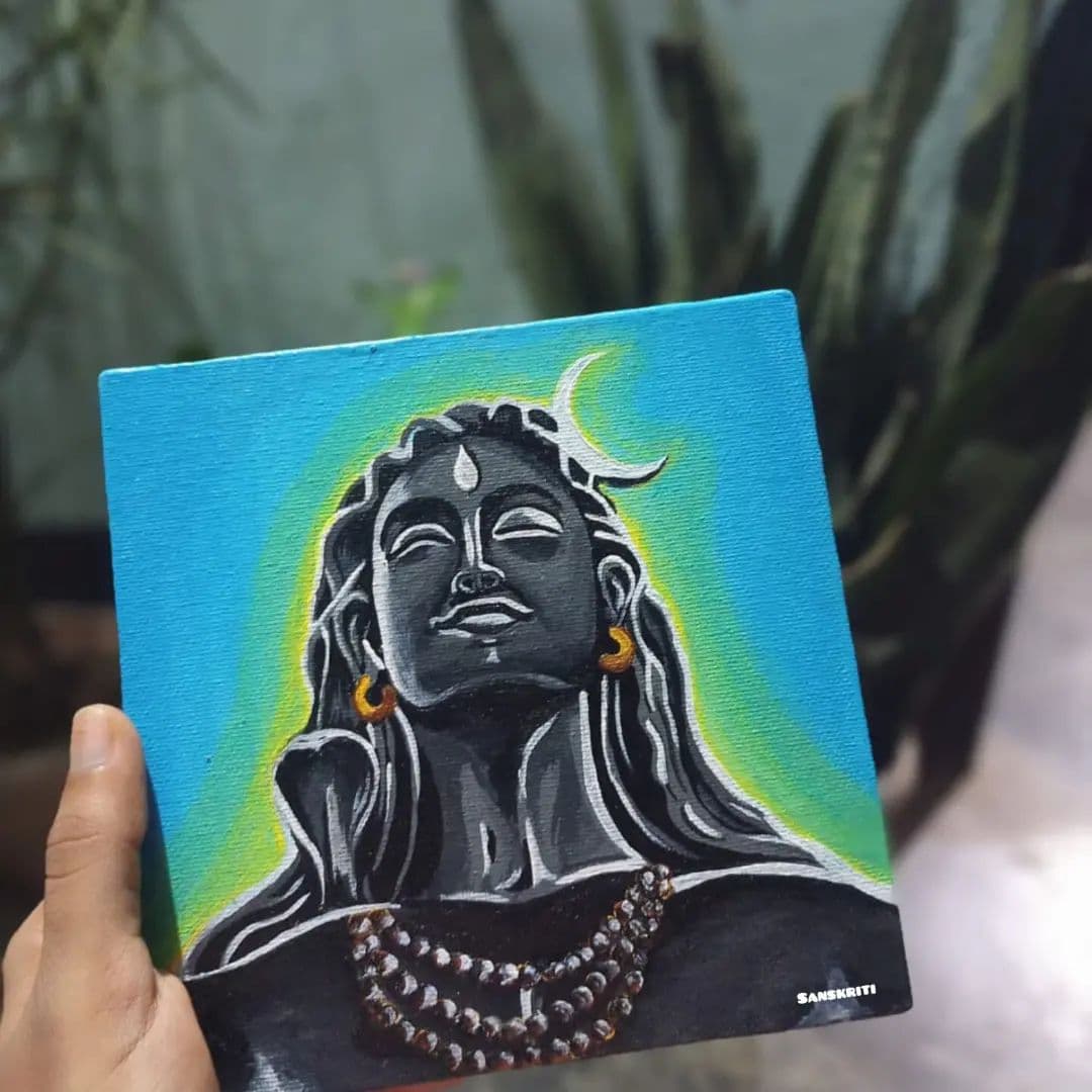 Maha Shiva Adiyogi;Powerful acrylic painting of Adiyogi Shiva, perfect for yoga studios or spiritual enthusiasts.