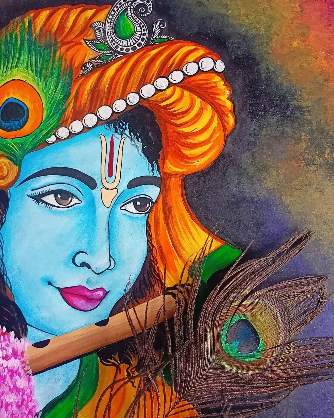 Krishna - Acrylic Art;Vibrant acrylic painting of Lord Krishna, bringing joy and color to any room.